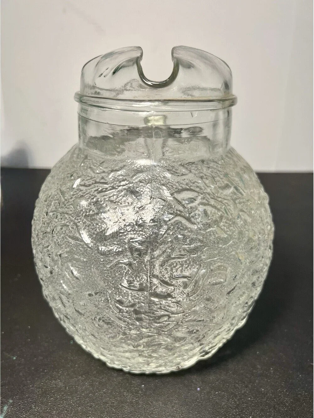 Anchor Hocking 1960s Lido Milano Clear Crinkle Ball Pitcher, 5x8.75”